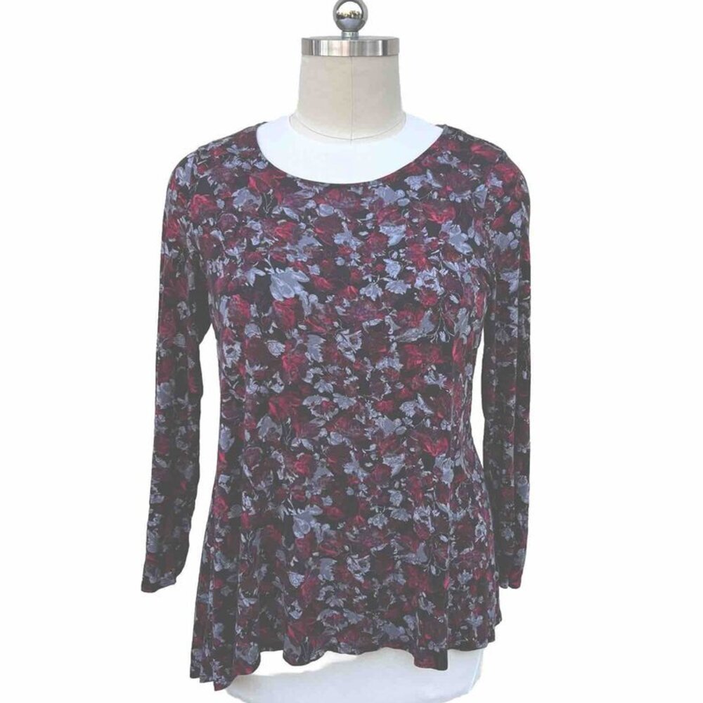 Intro - Women's Red Grey Black Stretchy Round Neck Long Sleeve Tunic Top 2X
